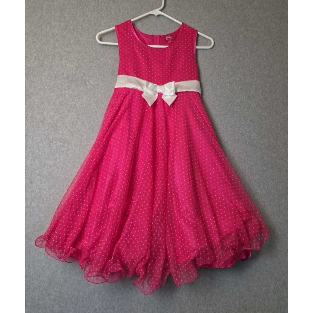 Pinky Pink Polka Dot Sleeveless Tie Back Fit And Flare Dress Girl's XL Bow Lined